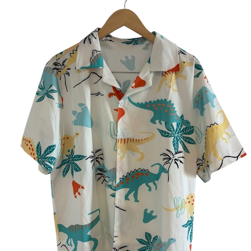 Retro Men’s Colorful Dinosaur Print Shirt Size XL